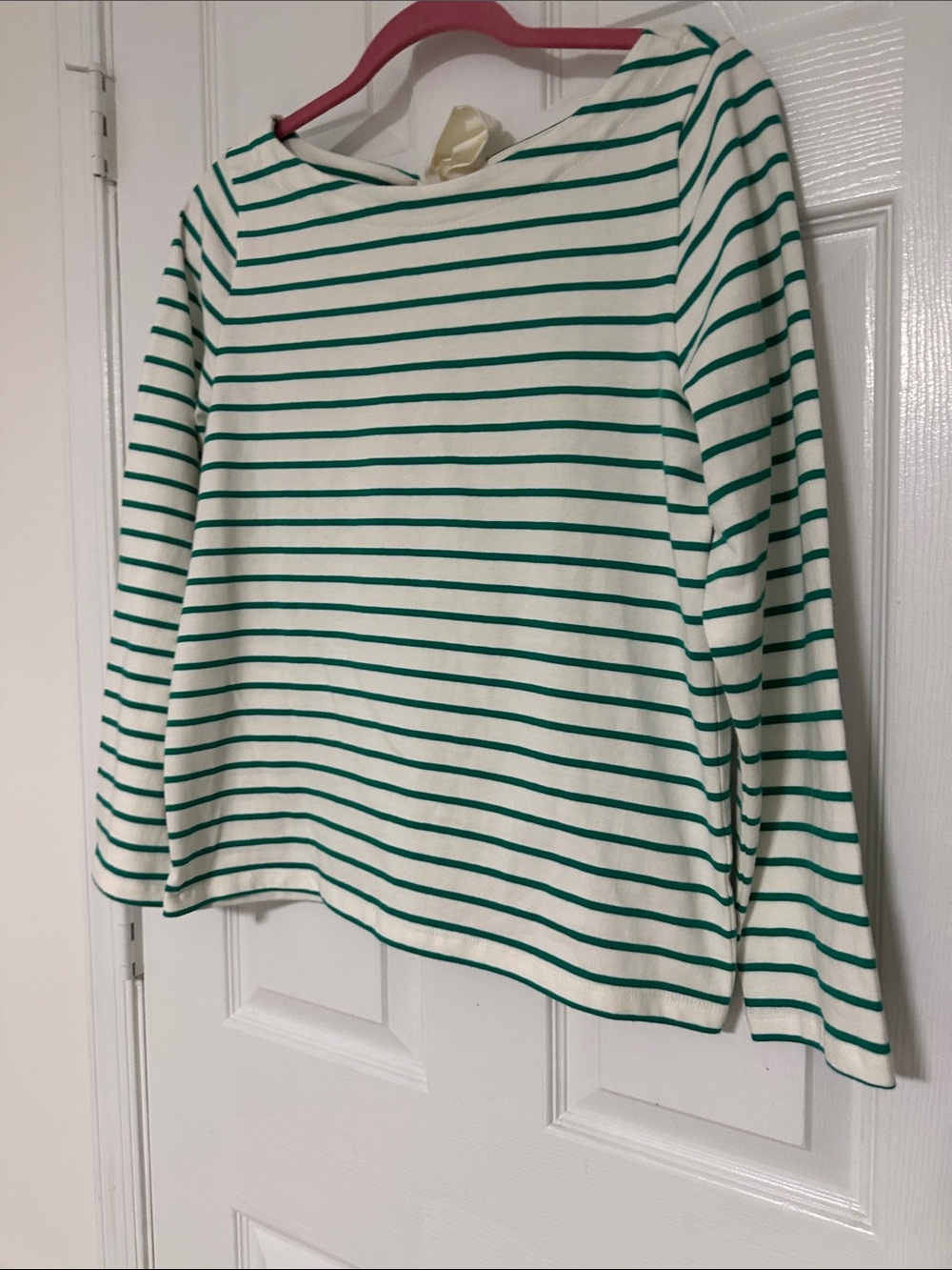 J.Crew Factory Bow-back Striped Long-Sleeve Tee, Green/White, Size Medium/M, NWO